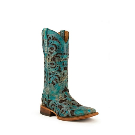

Women s Ferrini Horseshoe Leather Boots Handcrafted Turquoise