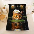 thumbnail image 4 of Manfei Countryside Cat Bed Sheets, Summer Lotus Leaf Full Size Sheets, Black Orange, 4pcs, 1 Flat Sheet, 1 Fitted Sheet and 2 Pillowcases, 4 of 6