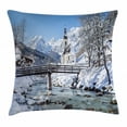thumbnail image 1 of Winter Throw Pillow Cushion Cover, Panoramic View of Scenic Landscape in Bavaria Parish Church of St. Sebastian, Decorative Square Accent Pillow Case, 20 X 20 Inches, Blue Brown White, by Ambesonne, 1 of 2