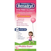 (3 pack) Children's Benadryl Dye-Free Allergy Liquid, Bubble Gum, 8 fl. oz