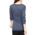 thumbnail image 3 of INSPIRE CHIC Women's Cowl Neck Long Sleeve Top Button Decor Ruched Front Regular Fit Pullover Top L Blue, 3 of 6