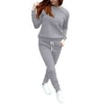 thumbnail image 4 of BLOCLOALO 2 Piece Lounge Set Long Sleeve Pullover Sweatshirts Fashionable Sports Casual Jacket Trousers Round Neck Suit Sweatpants and Sweatshirt Set Plus Size Workout Sets Casual Sets Grey S, 4 of 8