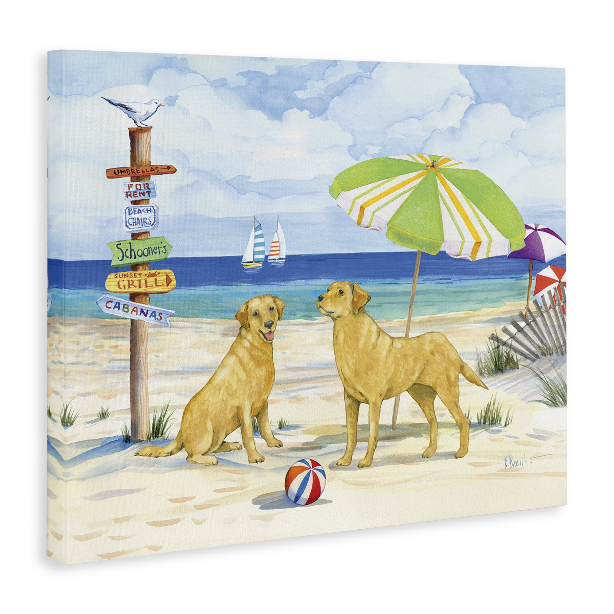 Stupell Industries Dog Beach Day Animals & Insects Painting Gallery Wrapped Canvas Art Print Wall Art, 30 x 24