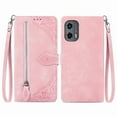 thumbnail image 2 of ELEHOLD Luxury Folio Wallet Case for Motorola Moto G Stylus 5G 2024, Embossed Flower Pattern 7 Card Slots Zipper Pocket Wrist Strap Kickstand Case Cover for Moto G Stylus 5G 2024, Pink, 2 of 7