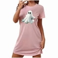 thumbnail image 4 of Sakmal Soft Nightgowns Women Cute Halloween House Dress Short Sleeve Ghost Print Pink Nightgowns, 4 of 4