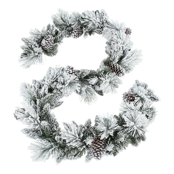 9' Holiday Time Unlit Flocked Colorado Garland in Green and White
