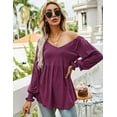 thumbnail image 3 of ZHENWEI Women's Casual Lantern Long Sleeve Tunic Tops V-Neck Pleated Flare Blouse T-Shirts, 3 of 8