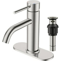 TVOFEK Single Hole Bathroom Faucet, Brushed Nickel Bathroom Sink Faucets 3 Hole with Metal Pop up Drain, Deck Plate and Supply Hose for Vanity RV Restroom