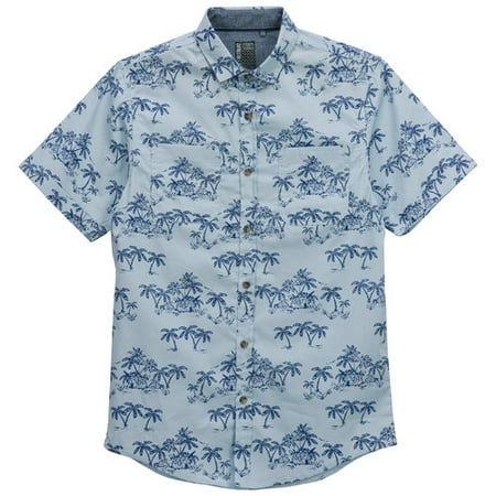 blue shirt with palm trees