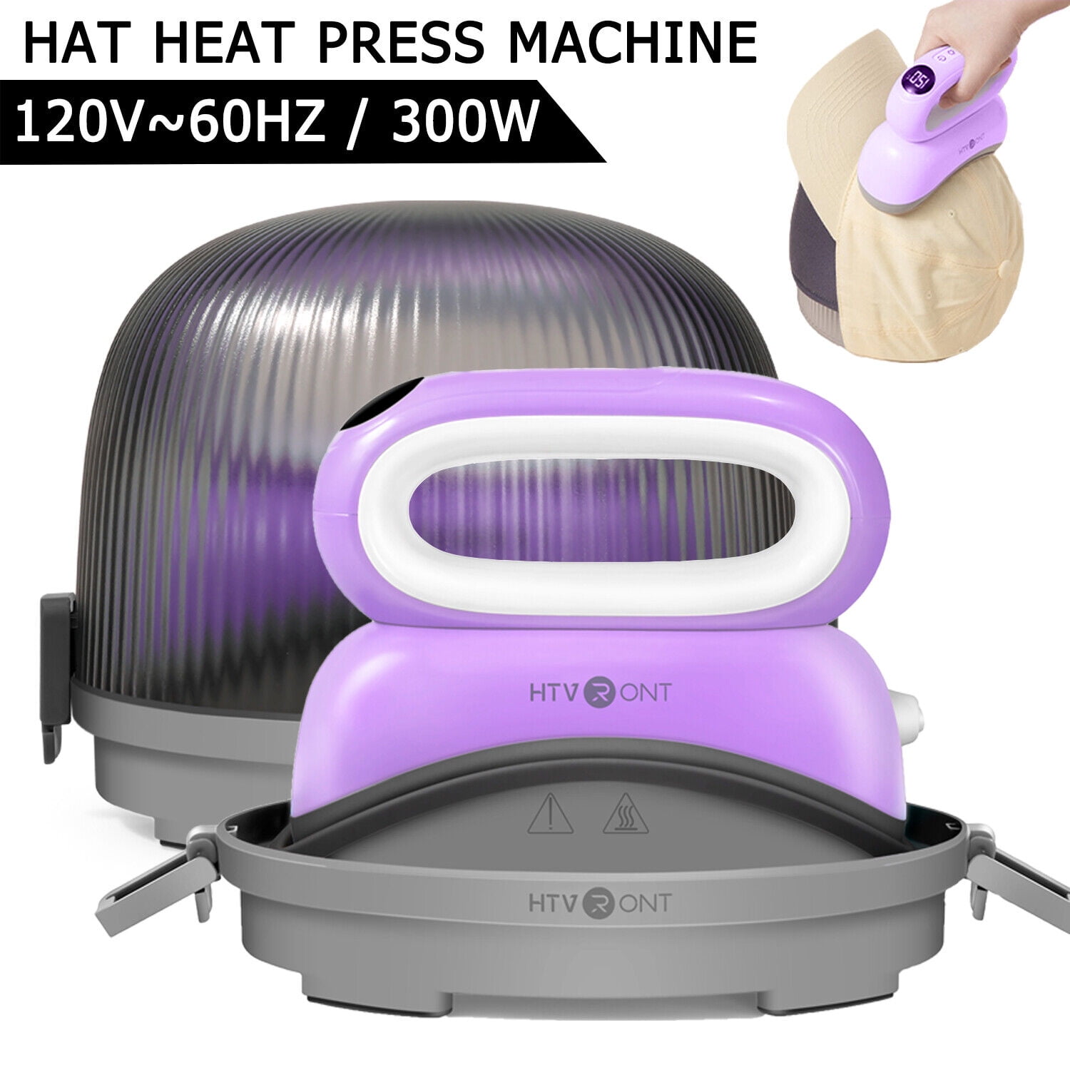 Hat Press Heat Machine For Caps - Bundle With Flat And Round Attachments 2 In 1