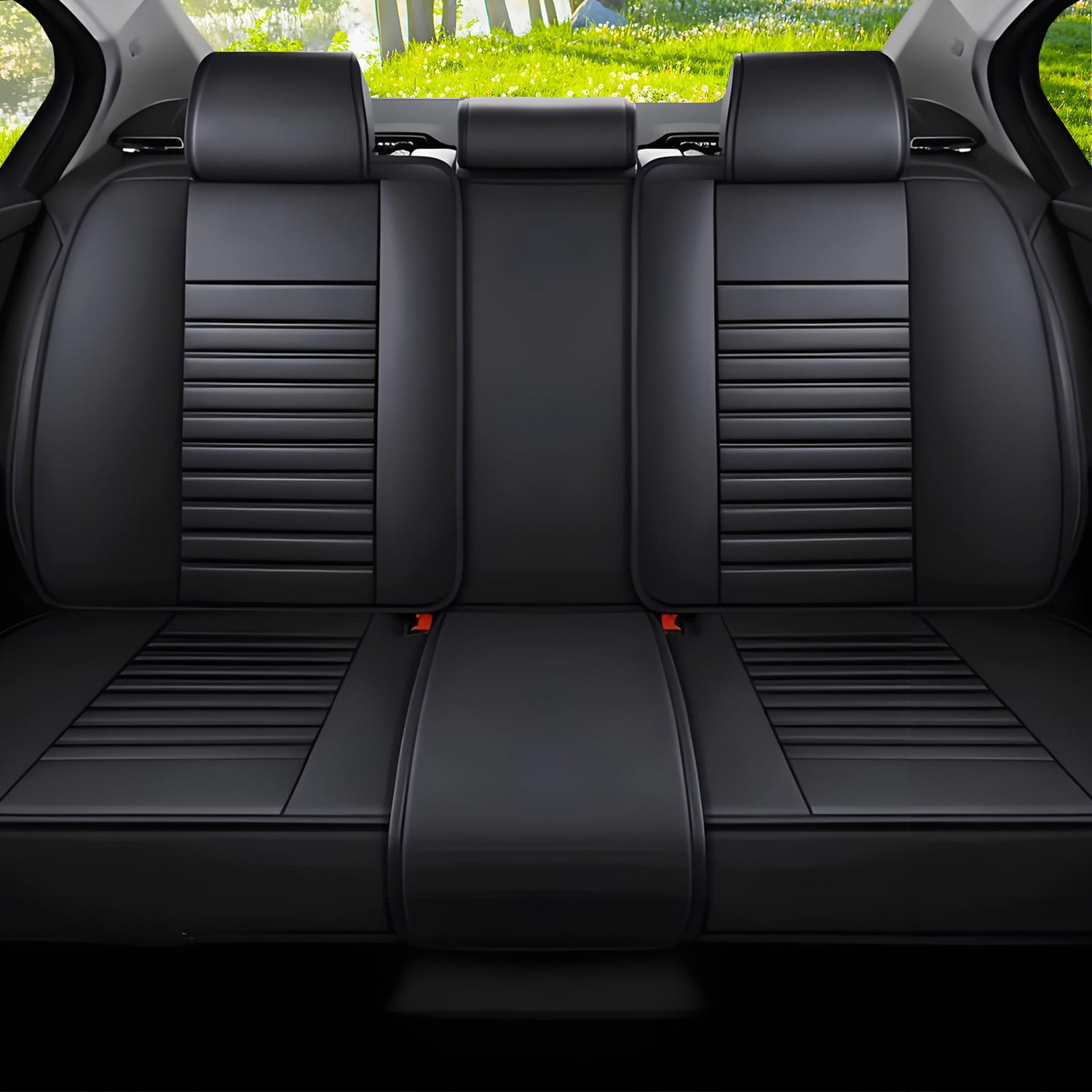 BaiCH Car Seat Covers, Breathable and Waterproof Faux Leather Automotive Seat Covers for Cars SUV Truck Sedan,Universal Anti-Slip Driver Seat Cover with Backrest (Full Seat, Black)
