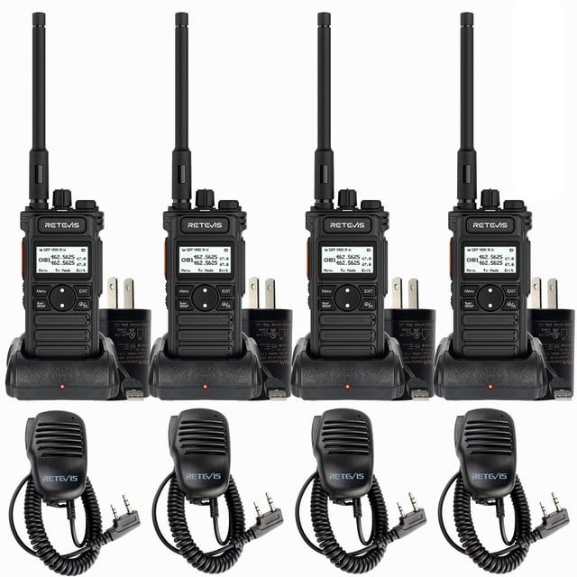 Walkie Talkies Retevis RT86S con micrófono de hombro (2da generación RT86), paquete de 4