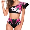thumbnail image 2 of DPTALR Women Bead Stripes With Chest Pads Without Steel Support One-shoulder Flower Digital Print High Waist Split Swimsuit, 2 of 4