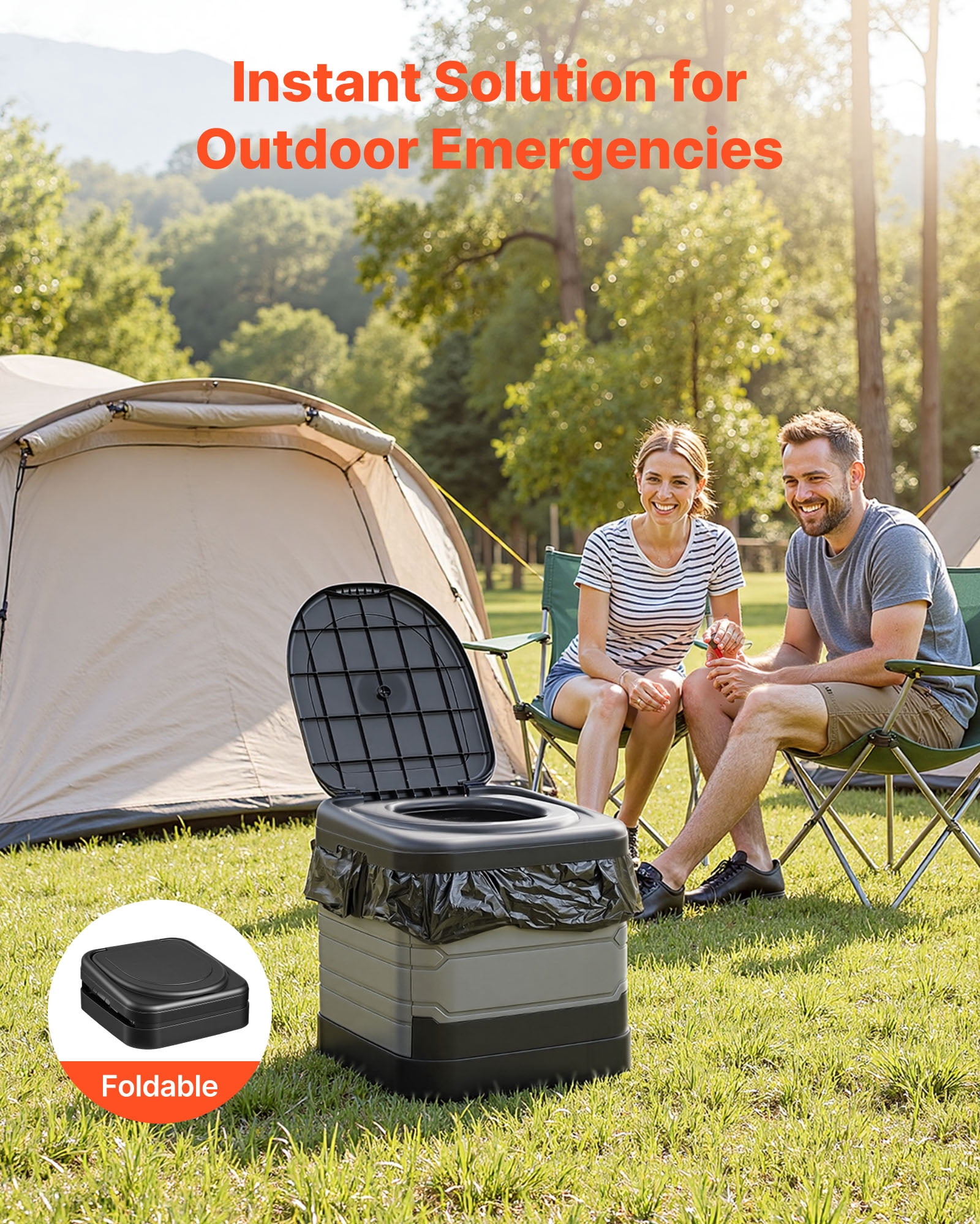 VEVOR Portable Camping Toilet, 330 lbs Load Capacity, Folding Camping Toilet for Adults,Trash Bags, Suitable for Home Use, RV Travel, Camping, Hiking, Boating, Car,Trips