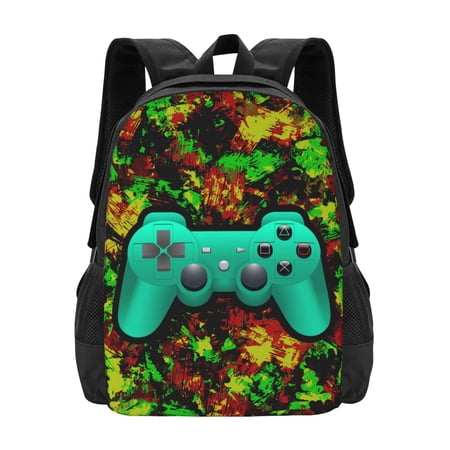 DouZhe Lightweight Backpack, Travel Outdoor Hiking Bag School Bookbag Casual Daypack Green Game Controller Prints Backpacks for Women Men