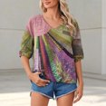 thumbnail image 4 of DHFJKG Tshirts Shirts For Women Boho Top Rainbow Print 3/4 Sleeve V Neck Loose Fit Graphic Tees Retro Bohemian Trendy Tops, 4 of 6