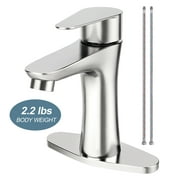 Bathroom Faucet, Bathroom Sink Faucet W/ 3 Hole Deck Mount, RV Stainless Steel Bathroom Faucet W/ Water Lines, Single Handle Vanity Basin Faucet for Laundry Suitable for 1 or 3 Holes (Brushed Nickel)