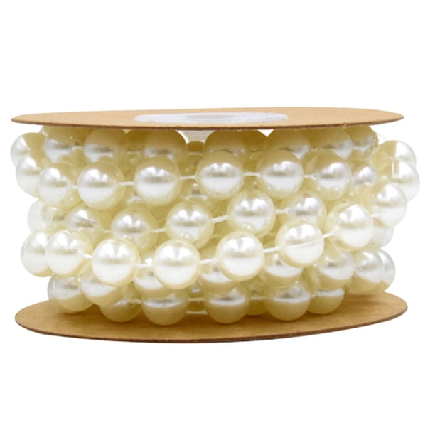 Guirnalda de cuentas redondas de 10 mm, cadena de perlas de imitación de plástico fijas, colgante para boda, accesorios de joyería, decoración de pulseras (beige, 2 m/rollo)