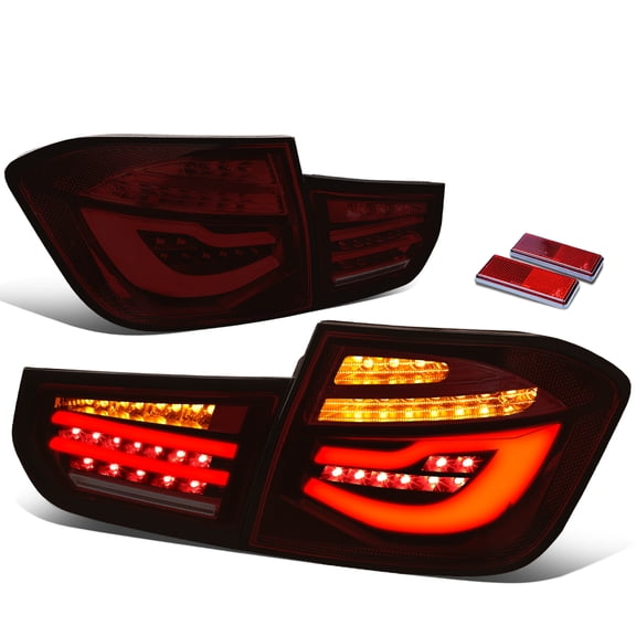DNA Motoring TL-LED-3D-F3015-RD-SM For 2012 to 2015 BMW F30 325i 320i 328i 335i 328D 4-Dr Full LED Light Bar w/Sequential Signal Red Smoked Tail Light Lamps 13 14