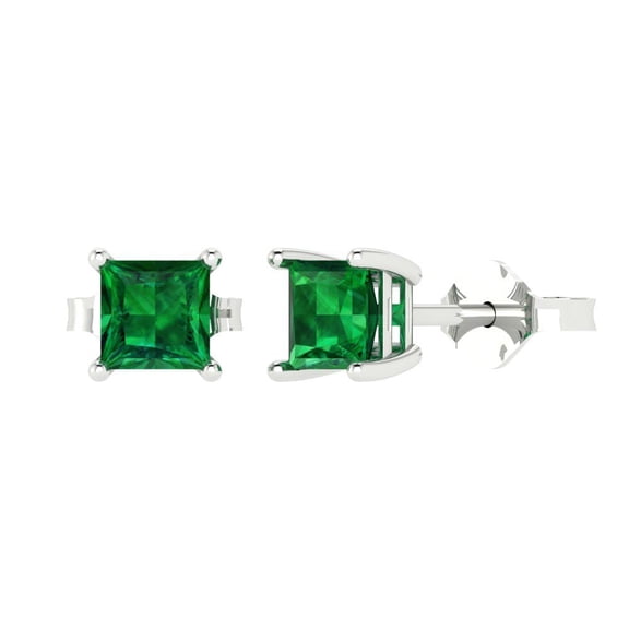 Clara Pucci 1Ct Emerald Princess Cut VVS1 Push Back Stud 18k Solid hypoallergenic Gold Designer Earrings For May