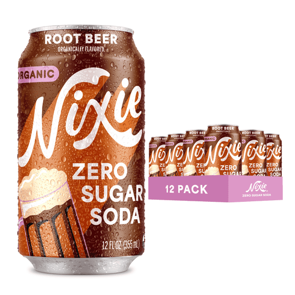 Nixie Organic Zero Sugar Root Beer Soda, 12oz, 12 Pack
