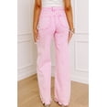 thumbnail image 2 of Women's Pink Acid Wash Jeans – High Waist Shift Denim with Raw Hem, Casual Daily Wear, 16, 2 of 5