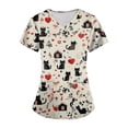 thumbnail image 2 of Minjewel Women's Plus Size Printed V-Neck Short Sleeve Scrubs for Women Set, Vibrant Animal & Floral Print Scrub Set for Healthcare & Caregiving,Beige L, 2 of 5