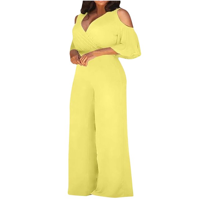 Tumotour Jumpsuits for Women Summer Long Sleeve Ruffle Rompers Comfortable Workout Wide Leg Long Pants Casual Solid Color Loose Overalls with Pockets for Trendy Beach Vacation Outfits