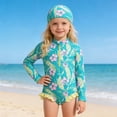 thumbnail image 2 of JAJAHO Rash Guard Long Sleeve Swimsuit For Girls With Matching Swim Cap Leaf Floral Print Sun Protection Zipper Bathing Suit Cozy Swimwear, 2 of 8