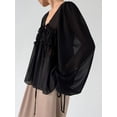 thumbnail image 5 of Lace Tie Front Top for Women Y2k Sheer Chiffon Long Sleeve Bowtie Blouse Flowy Boho Peplum Shirt Black L, 5 of 8