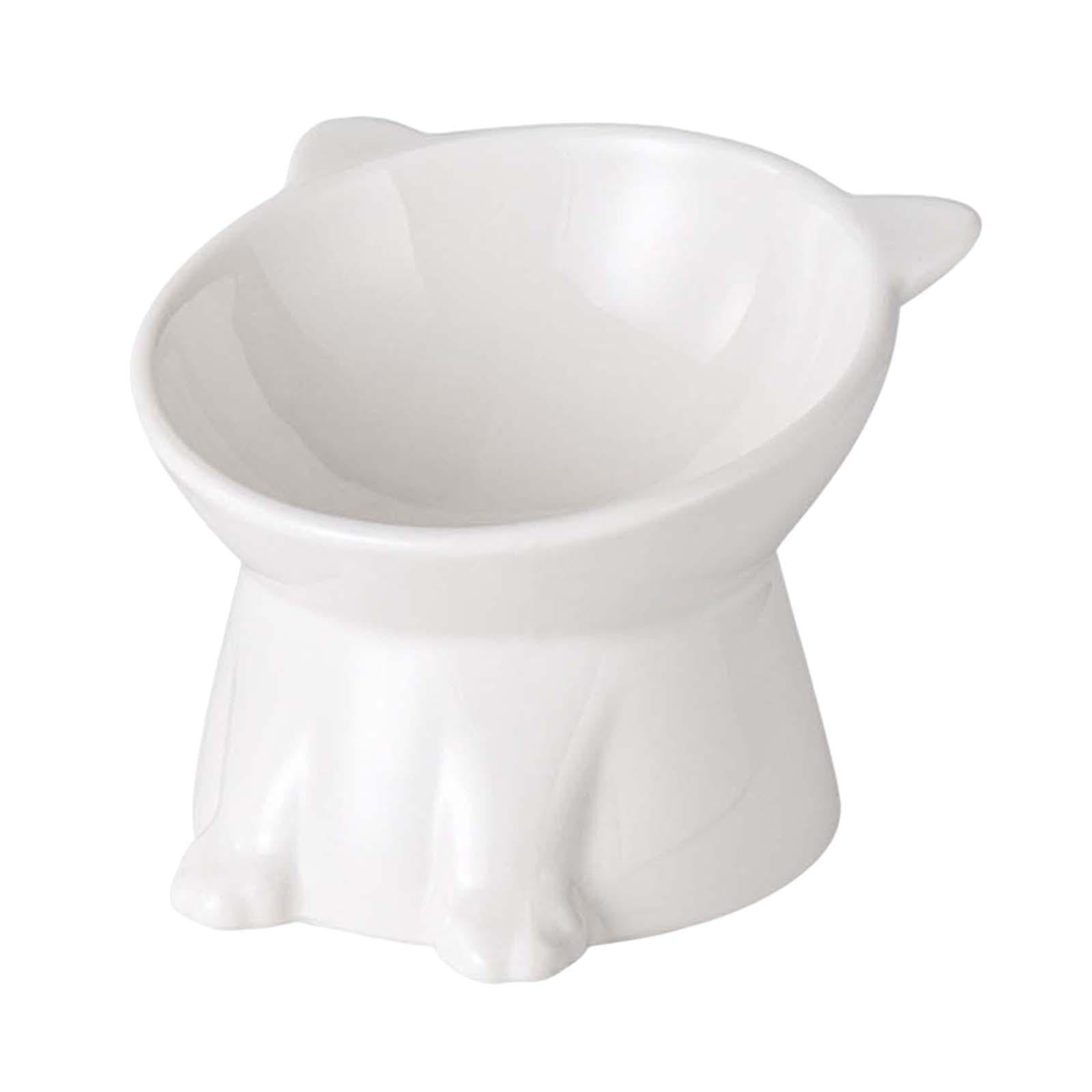 Raised Cat Bowl Pet Food Bowl Durable Food Container Cat Dishes Elevated Cat Food Bowl Tilted Elevated Cat Bowl for Small Dogs Supplies white