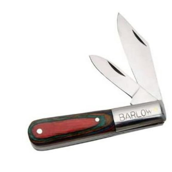 SZCO Supplies 3.5" 2-Blade Barlow Folding Knife with Color Wood Handle and Steel Bolster