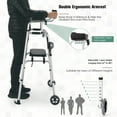 thumbnail image 4 of Costway Foldable Aluminum Alloy Walker Wheel Walking Frame W/ Seat & Armrest Pad, 4 of 10