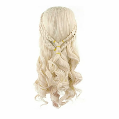 Fluffy Cosplay Wig Blonde Curly Wig Long Wig Hair Curly Wave braided Hairs for Women Halloween Party