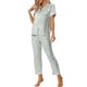 thumbnail image 4 of Conjunto de pijama de 2 piezas para mujer INSPIRE CHIC, camisa de satén de botones cortos con pantalones largos, XS verde claro, 4 of 6