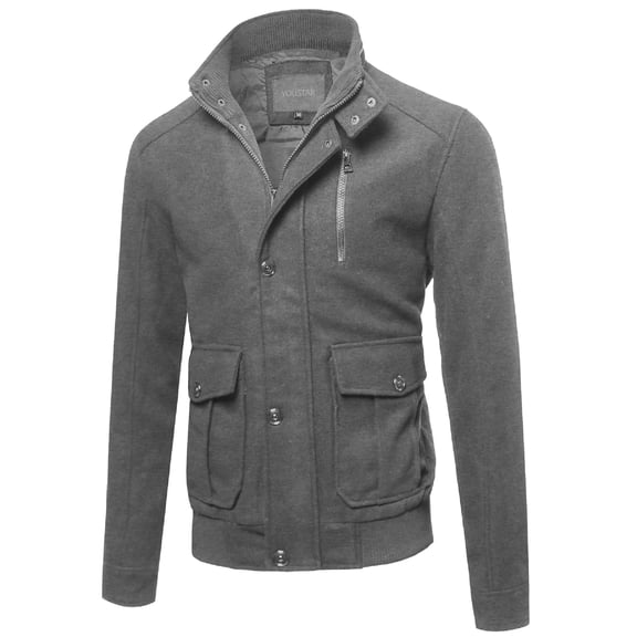 FashionOutfit Men's Classic Long Sleeves Button & Zipper Closure Wool Blend Coat