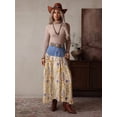 thumbnail image 4 of Womens Blue Denim Waist Floral Patchwork Maxi Skirt Casual Bohemian Style, 4 of 7