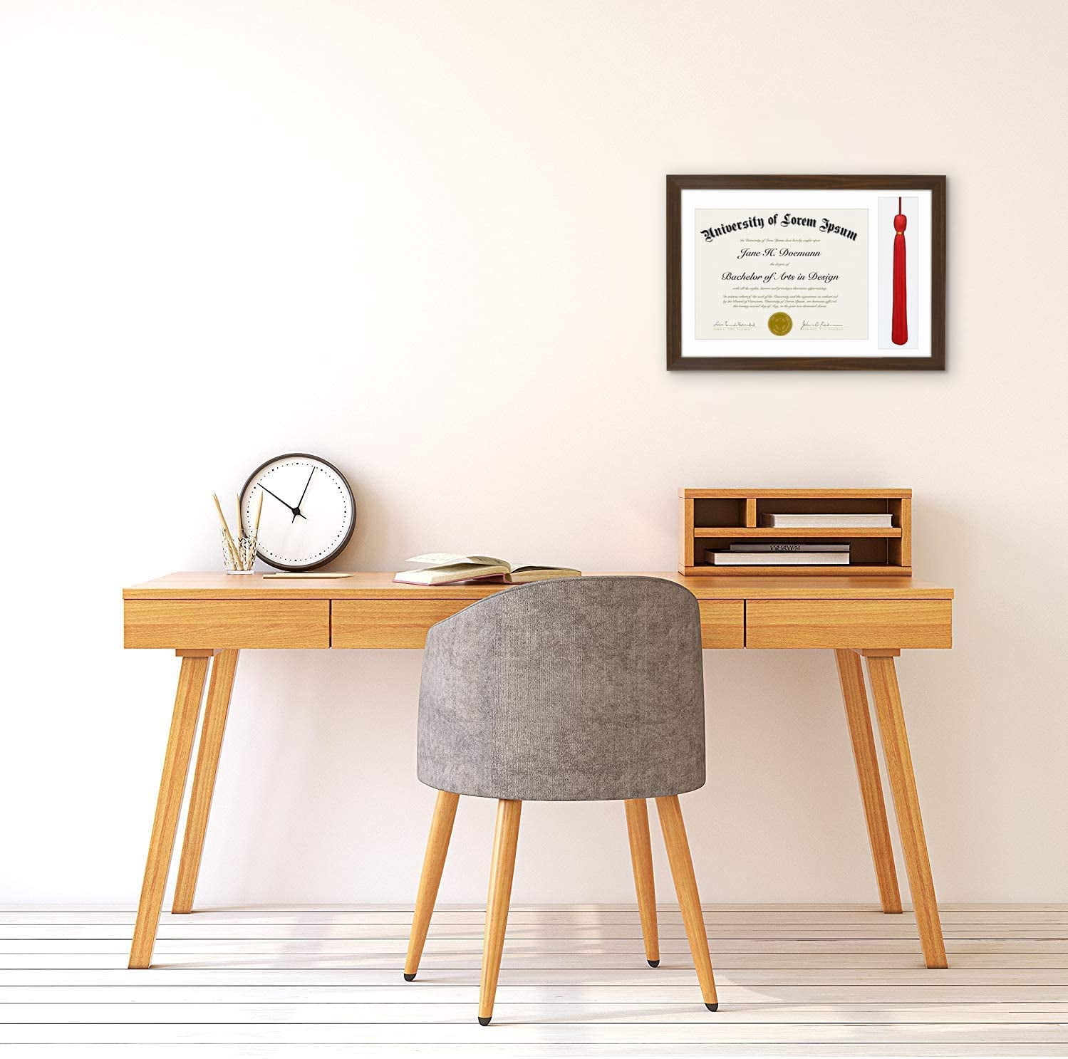 Americanflat 11x16 Walnut Graduation Frame 2 Opening Mat Displays 8.5"x11" Diploma or Certificate and Tassel. Tempered Shatter-Resistant Glass. 2X Sawtooth Hangers.