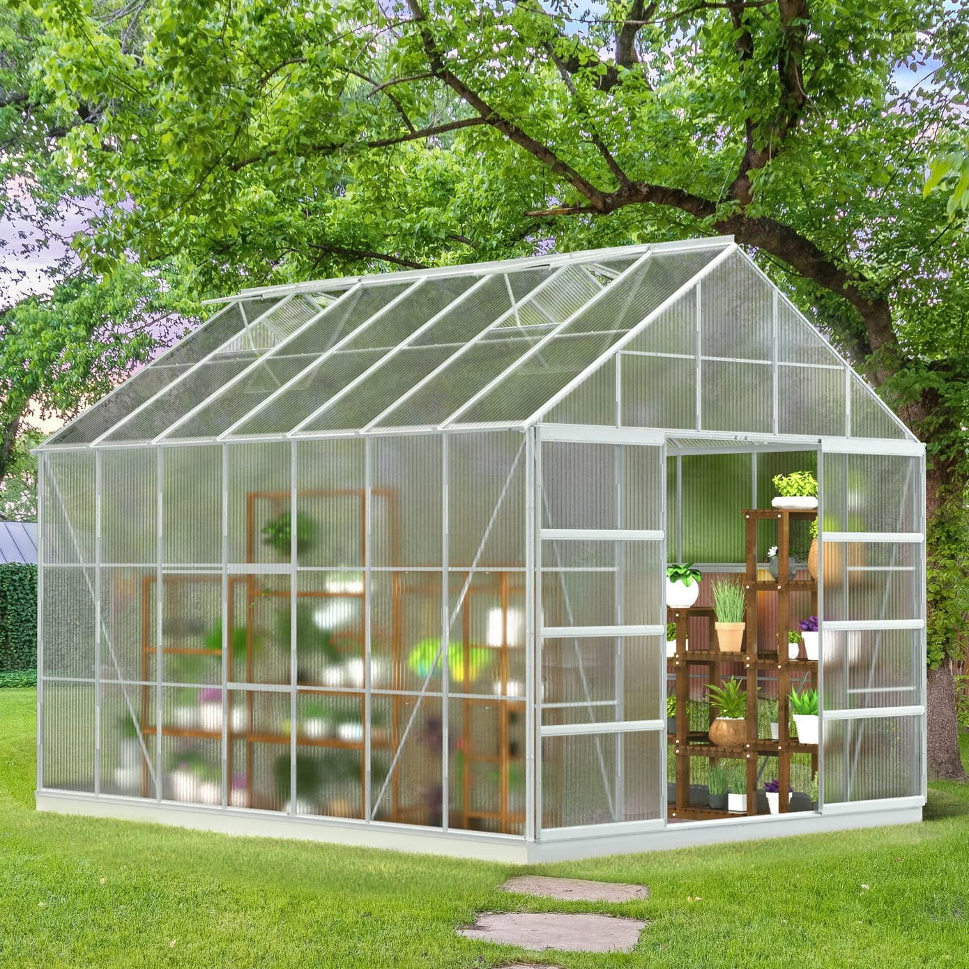 Yoleny 14' x 10' x 10.3' Outdoor Walkin Hobby Greenhouse for Plants