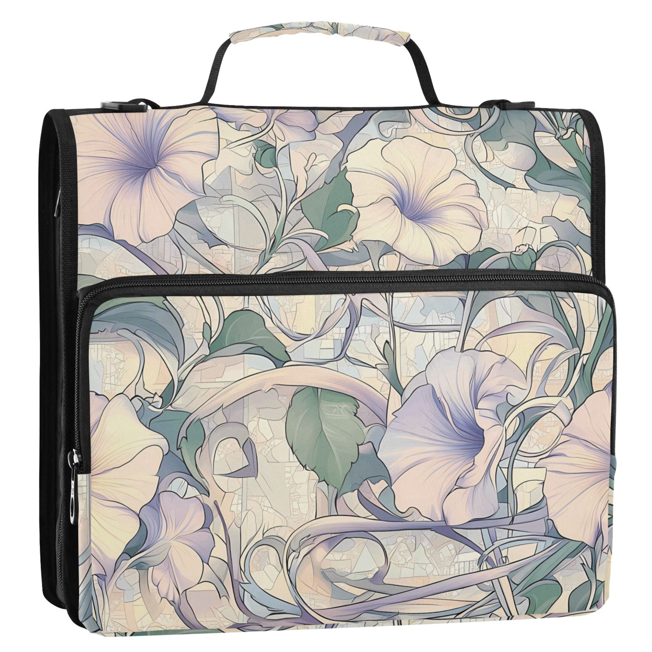 3 Ring Zipper Binder with Shoulder Strap Waterproof Trapper Keeper 2 Inch D-Ring 500 Sheets Capacity Morning Glory Flowers and Vines