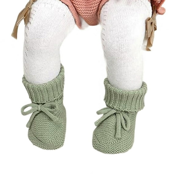 Children's Walking Shoes Baby Sneakers for Soft Knit Booties with Bow Cute First Shoes Warm Winter Toddler Socks for Boys Girls Casual Shoes Color:Light Green,Size:3-6 Months