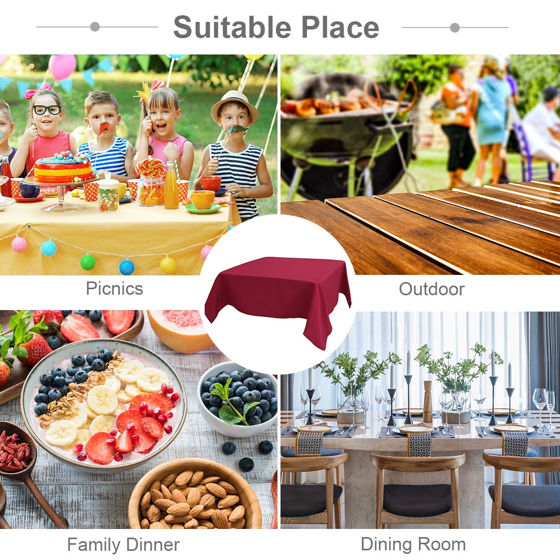 Unique Bargains Square Tablecloth Polyester Table Cover for Wedding Picnic 55" x 55" Red