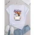 thumbnail image 2 of Camiseta de cuello redondo de Halloween con vibraciones espeluznantes: tejido informal de algodón con elastano, elasticidad media, manga corta, top de moda para mujer para todas las estaciones, top de, 2 of 7
