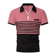 thumbnail image 5 of Huresd Men's Golf Polo Shirts Short Sleeve Collar Tennis Shirt Color Block Striped Work T-Shirt Pink 2XL, 5 of 6