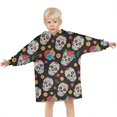 thumbnail image 3 of Black Colorful Skull Flower Pattern Blanket Hoodies for Kids 6-13YR Oversize Wearable Blanket Hoodies for Boys Girls Teens, 3 of 7