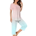 thumbnail image 2 of Frostluinai Gradient Pajama Sets for Women 2 Piece Short Sleeve Hide Belly Henley Shirts with Capri Pants Soft Comfy Sleepwear Loungewear, 2 of 5