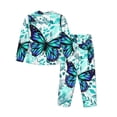 thumbnail image 2 of Uemuo Blue Floral with Butterflies Pattern Womens Pajama Sets,PJ Set for Women,Pajamas for Women Logo,Long Sleeve Pajama Set for Women,Soft Long Sleeve Top With Pants-, 2 of 9