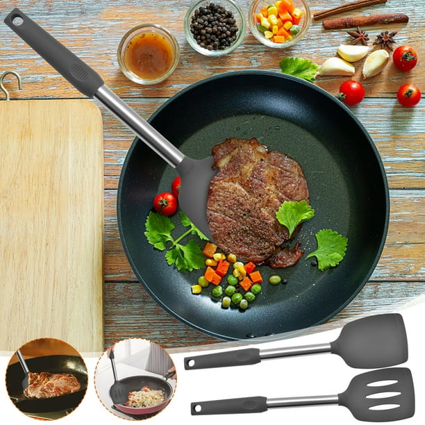 Juego de espátulas de acero inoxidable - Utensilios antiadherentes de cocina de 2 piezas para cocinar, voltear y remover - Torneador resistente al calor de 13,6" y cuchara ranurada