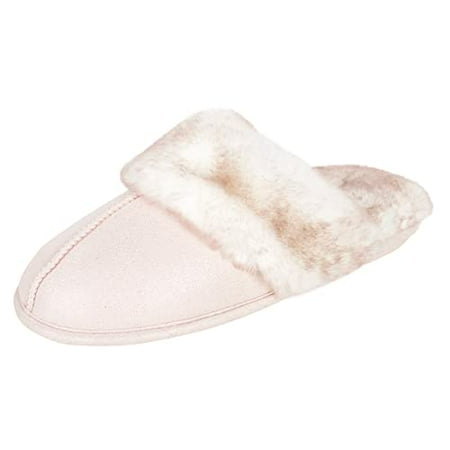 

Jessica Simpson Women s Comfy Faux Fur House Slipper Scuff Memory Foam Slip on Anti-Skid Sole Pink Large