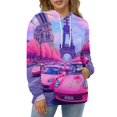 thumbnail image 4 of Pink Cars in Paris Men's Women Vintage 3D Hooded Sweatshirt - All-Season Loose Fit Streetwear, 4 of 6